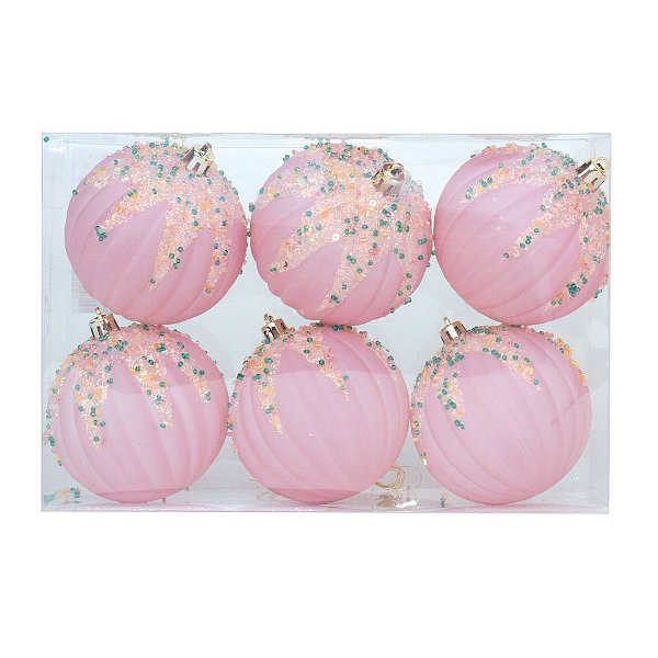 Kit Bola Gomos Miçangas coloridas - Trend Rainbow - Candy- Rosa Claro- 8cm - 6 unidades - Cromus Natal - Rizzo Balões