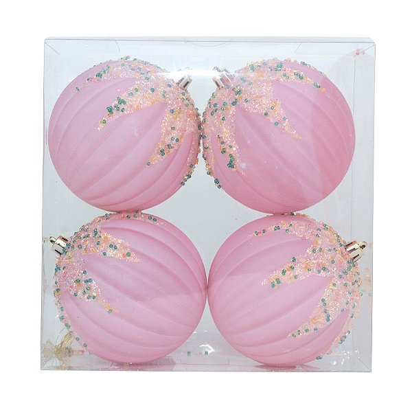 Kit Bola Gomos Miçangas coloridas - Trend Rainbow - Candy- Rosa Claro- 10cm - 4 unidades - Cromus Natal - Rizzo Balões