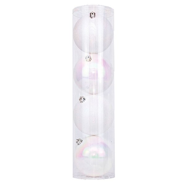 Kit Bola Lisa Glitter - Branco/Nacarado - 12cm - 4 unidades - Cromus Natal - Rizzo Balões