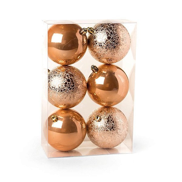 Kit Bolas Lisas e Craqueladas Cobre 8cm - 06 unidades - Cromus Natal - Rizzo Balões
