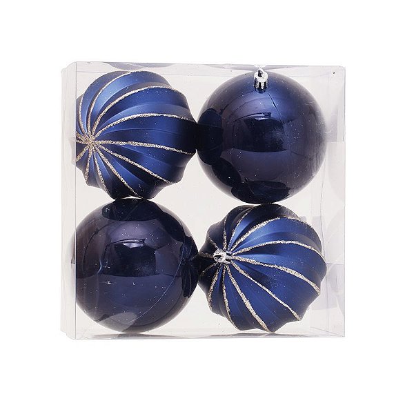 Kit Bolas Gomos Lisa Azul Marinho 10cm - 04 unidades - Cromus Natal - Rizzo Balões
