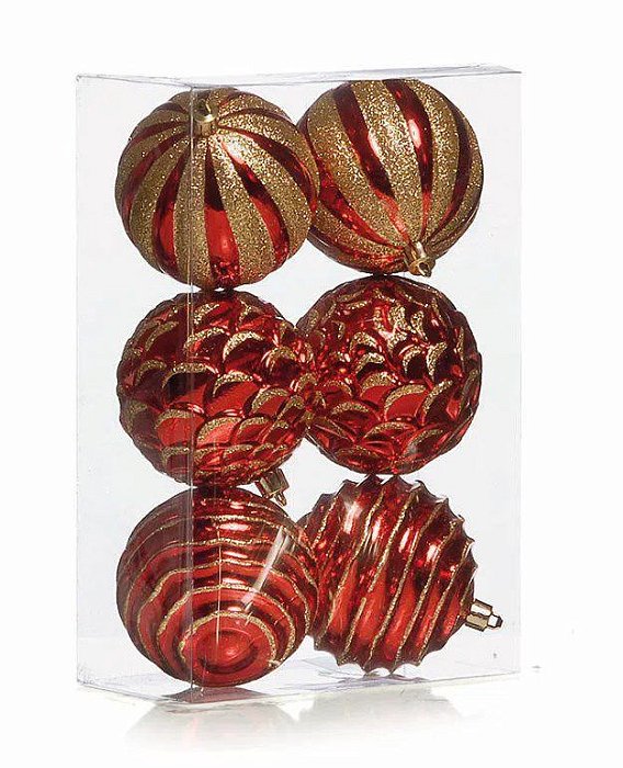 Bolas Sortidas Vermelho e Ouro 8cm - 06 unidades - Cromus Natal - Rizzo Balões
