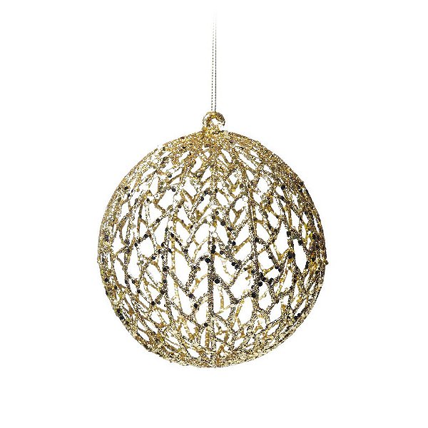 Bola com Glitter Vazada Ouro 12cm - 01 unidade - Cromus Natal - Rizzo Balões