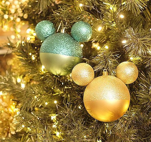 Kit Bola Mickey Verde e Ouro Glitter 6cm - 06 unidades - Natal Disney - Cromus - Rizzo