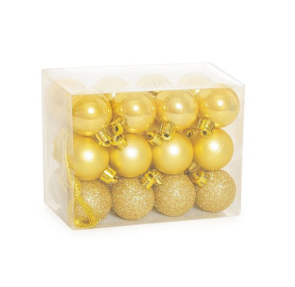 Kit Bola Fosca Texturizadas Brilho Ouro 3cm - 24 unidades - Cromus Natal - Rizzo Balões