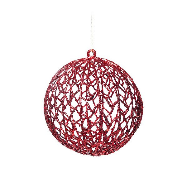 Bola com Glitter Vazada Vermelho 12cm - 01 unidade - Cromus Natal - Rizzo Balões