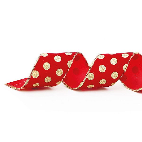 Fita Aramada Vinho Poá Ouro 3,8cm x 9,14m - 01 unidade - Cromus Natal - Rizzo Balões