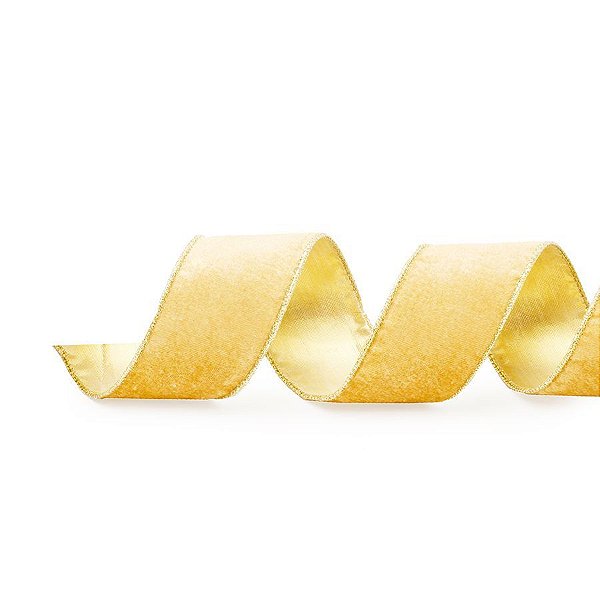 Fita Aramada Veludo Lisa Ouro 3,8cm x 9,14m - 01 unidade - Cromus Natal - Rizzo Balões