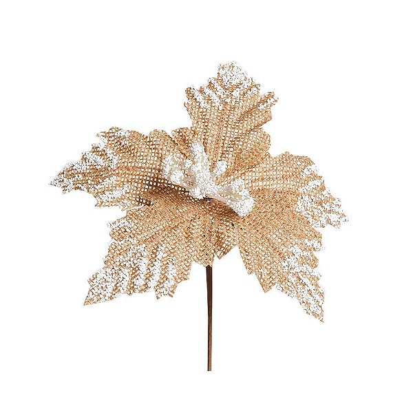 Flor Cabo Curto Poinsettia Cru com Branco 20cm - 01 unidade - Cromus Natal - Rizzo Balões