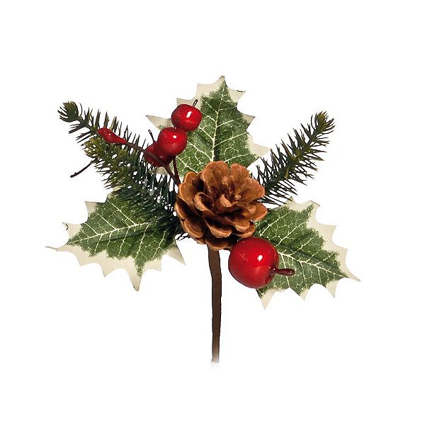 Pick Decorativo de Natal - Cerejas com Pinha - 10cm - 01 unidade - Cromus Natal - Rizzo