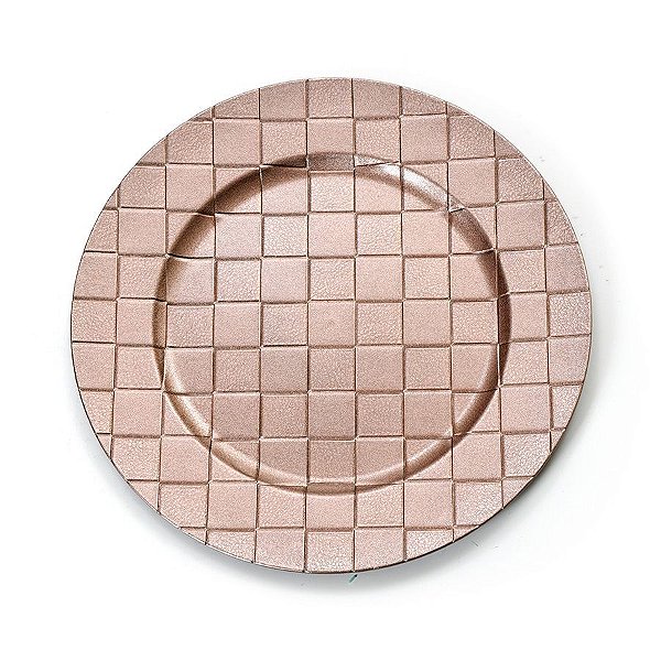Sousplat Quadriculado Rose Gold 33cm - 01 unidade - Cromus Natal - Rizzo Balões