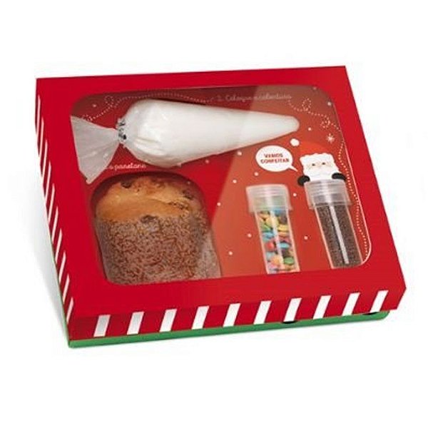 Caixa Panetone Kit Confeiteiro Ho Ho Ho - 20,5 x 18 x 8cm - 01 Unidade Cromus Natal - Rizzo Balões