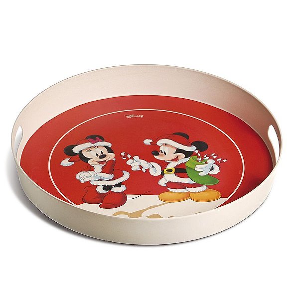 Bandeja Redonda Fibra de Bambu Mickey e Minnie Fun 40cm - 01 unidade - Natal Disney - Cromus - Rizzo