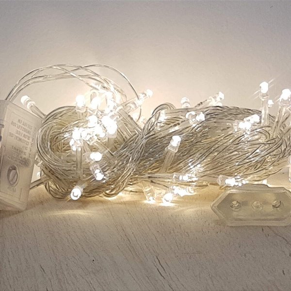 Cordão de LED Luz Amarela com Fio Incolor 100 Leds 5m 220V - 1unidade - Cromus Natal - Rizzo