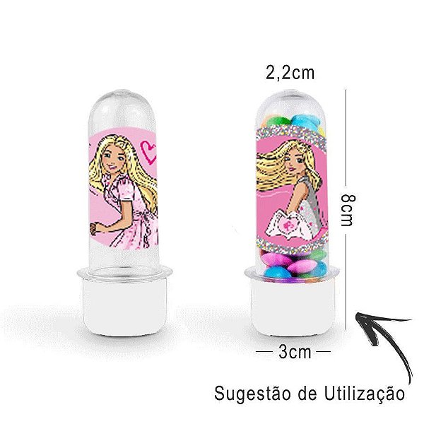 Mini Tubete Lembrancinha Festa Barbie 8cm 20 Unidades - Branco - Rizzo