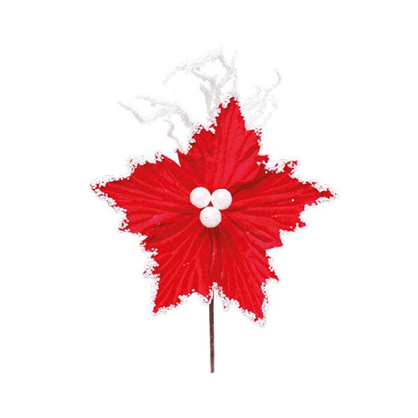 Enfeite de Natal Poinsétia Vermelho e Branco 02 - 01 Unidade Cromus Rizzo