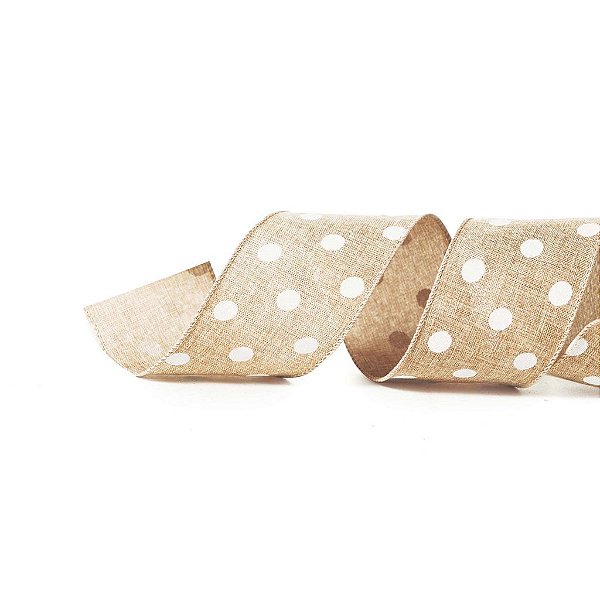 Fita Tecido Nude Bolas Brancas 6,3cm - 01 unidade 10m- Cromus Natal - Rizzo