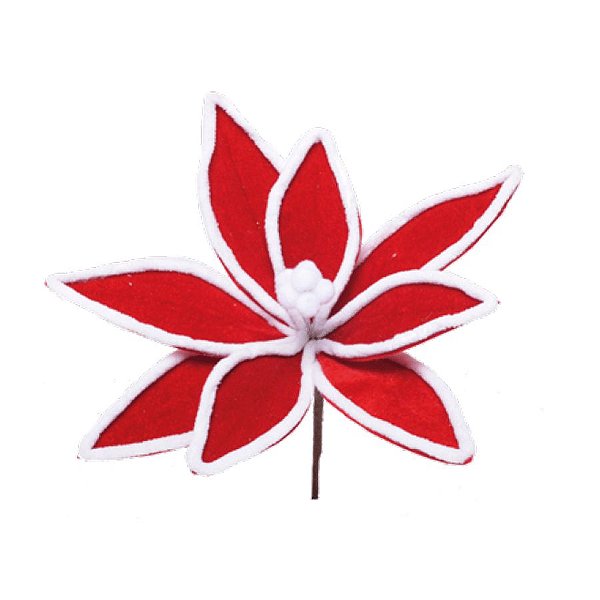 Enfeite de Natal Poinsétia Vermelho e Branco 01 Unidade Cromus Rizzo