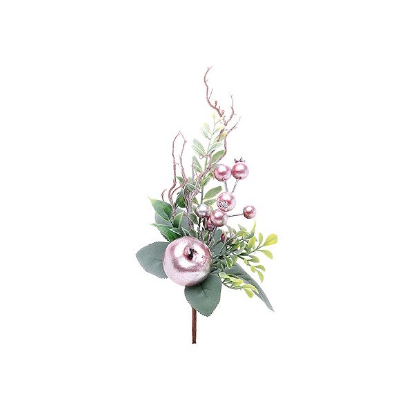 Enfeite de Natal Pick Folhas & Frutas 28x13x7cm- Rose & Verde - Delicata - 1 UN - Cromus - Rizzo