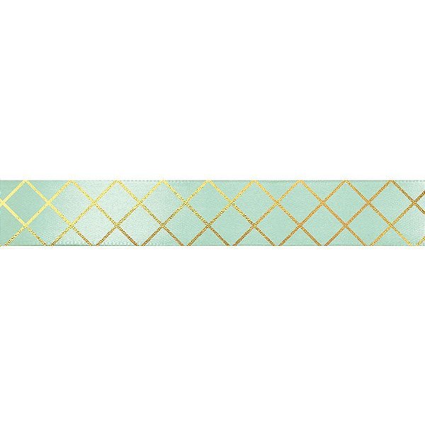 Fita de Cetim Decorada Hot Stamping Elegance Verde Mint 22mm - 10 metros - 1 unidade - Cromus