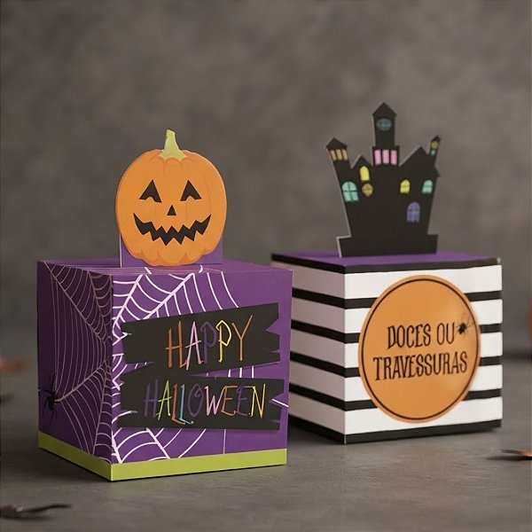Caixa Pop-up Halloween - Doces ou Travessuras - Castelo e Abobóra - 10 unidades - Cromus - Embalagens