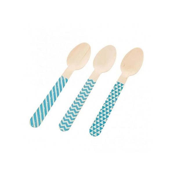 Pacote Colher Madeira - Chevron Azul - 14cm - 10 unidades - Rizzo