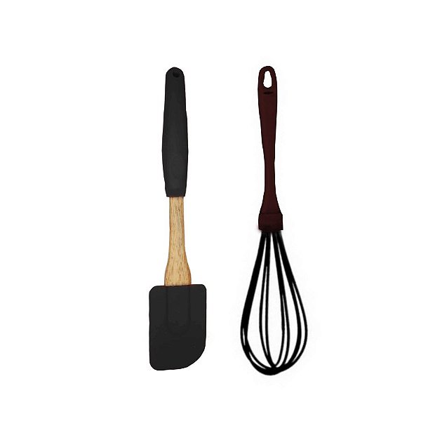 Kit Batedor de Clara e Espátula de Silicone Preto 2pçs 01 unidade Fenima Rizzo