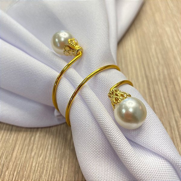 Porta Guardanapo Aramado Arame Dourado com Pérola 01 Unidade Rizzo
