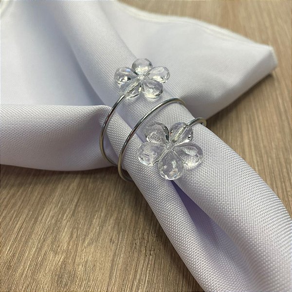 Porta Guardanapo Aramado Arame Prata com Flor Transparente 01 Unidade Rizzo