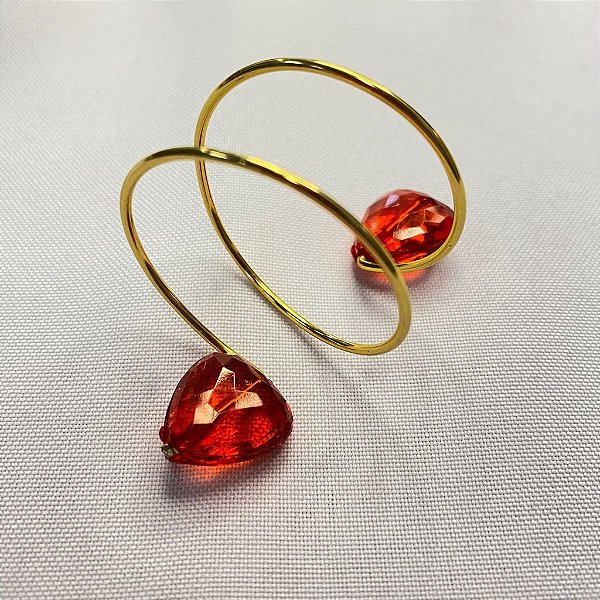 Porta Guardanapo Aramado Arame Dourado com Coração Vermelho 01 Unidade Rizzo