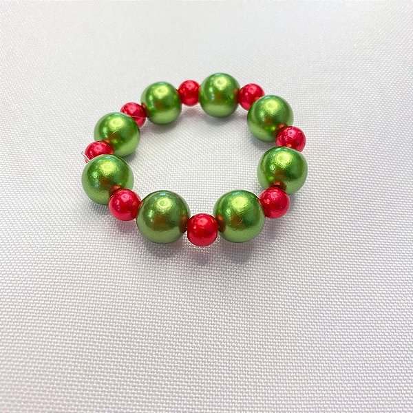 Porta Guardanapo Aramado Argola de Pérolas Vermelha e Verde 01 Unidade Rizzo