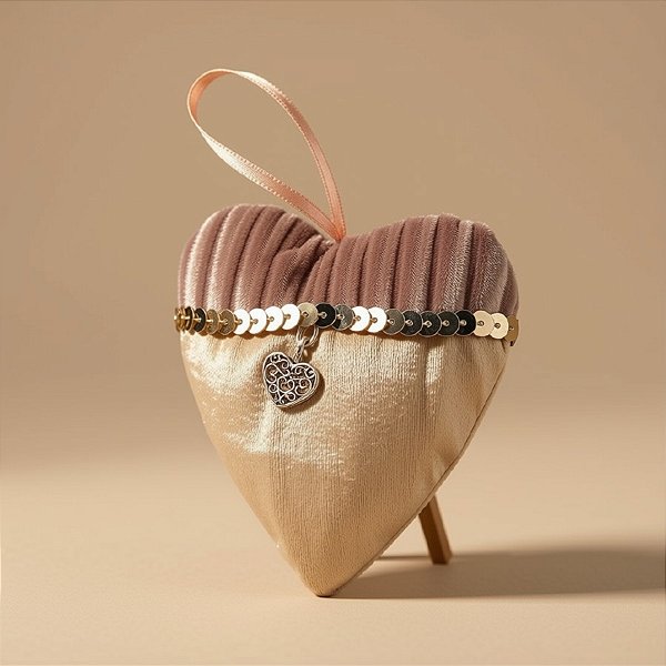 Kit Corações Decorativos para Pendurar - Rosê/Nude - 10cm - 03 unidades - Natal Tok da Casa - Rizzo