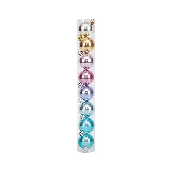 Bolas em Tubo Rainbow Lisa 8cm - 08 unidades - Cromus Natal - Rizzo Balões
