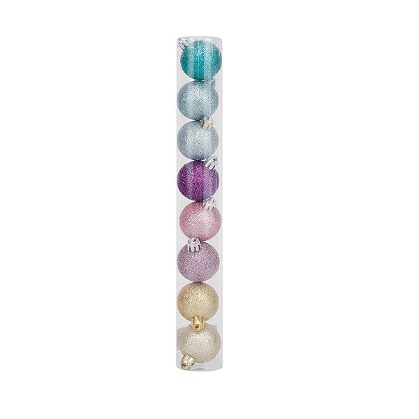 Bolas em Tubo Rainbow Glitter 07cm - 08 unidades - Cromus Natal - Rizzo Balões