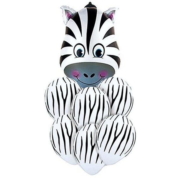 Buque de Balões Animal Print 24"- Zebra - 01 Balão Metalizado + 6 Balões Látex - Partiufesta - Rizzo