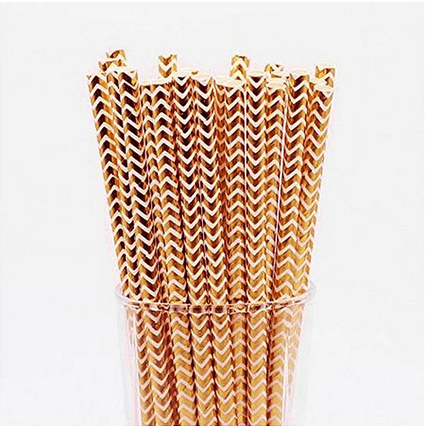 Canudo de Papel Nacarado Cobre com Listrado 20cm 25 Unidades