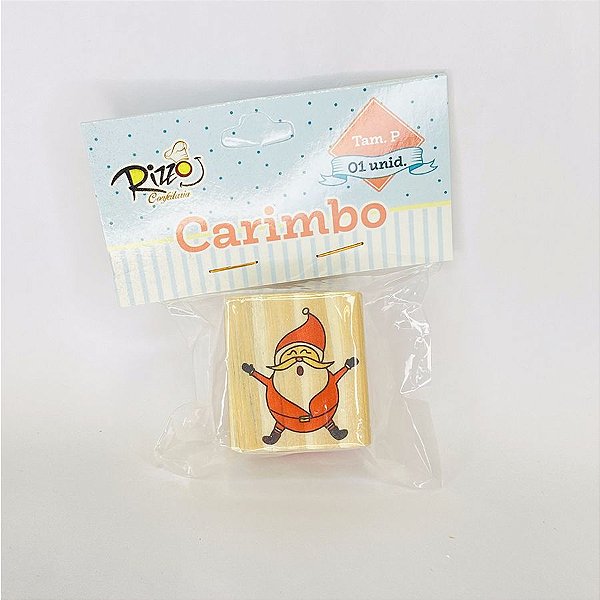 Carimbo Artesanal de Madeira  - Natal - Papai Noel Feliz P - 1 UN - Rizzo