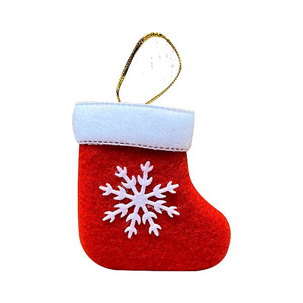 Enfeite de Natal para Pendurar de Tecido 8cm - Meia Floco de Neve - 01 Unidade - Rizzo