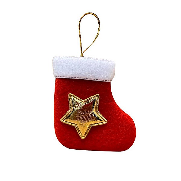 Enfeite de Natal para Pendurar de Tecido 8cm - Meia com Estrela - 01 Unidade - Rizzo