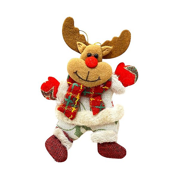Enfeite de Natal para Pendurar de Tecido 18x13cm - Rena de Natal - 01 Unidade - Rizzo