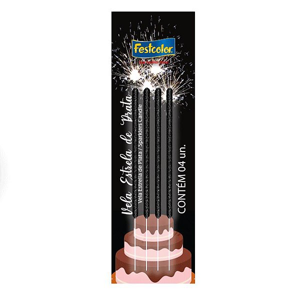 Vela Estrela de Prata - 04 unidades - Festcolor - Rizzo