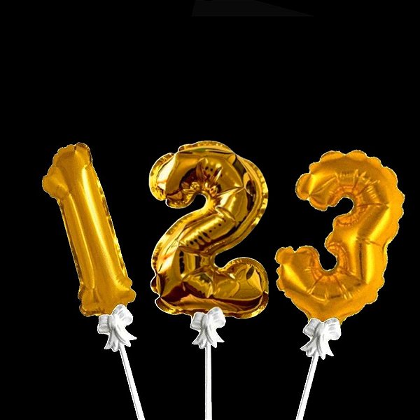 Topo de Bolo Numero Metalizado Dourado Partiufesta 01 unidade Rizzo
