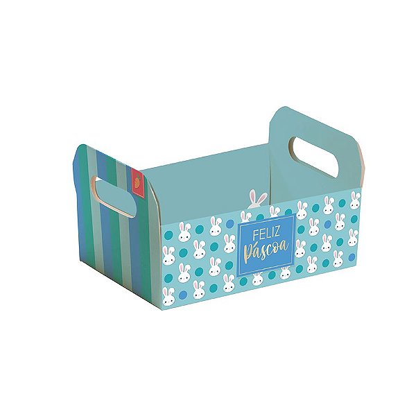Caixote de Papel Cartão Azul - Coelhinhos - 01 unidade - Cromus - Rizzo