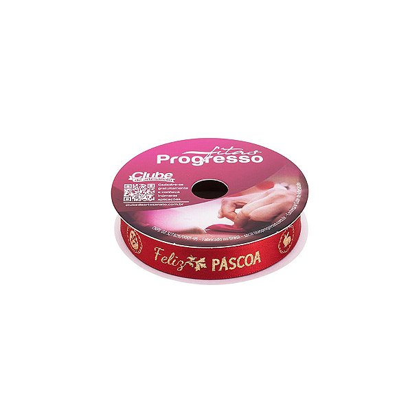 Fita de Cetim 15mm - 10m Cor 411 - Páscoa Vermelho e Dourado - 1 unidade - Progresso - Rizzo