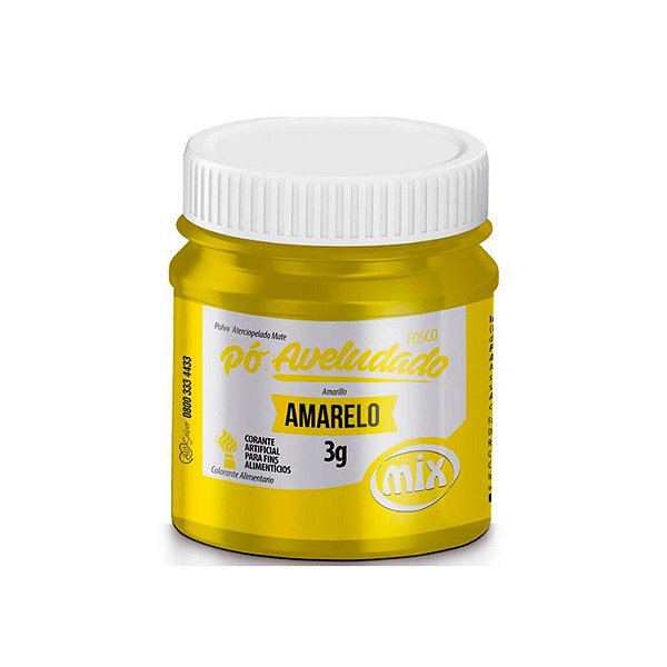 Corante em Pó Alimentício  Aveludado Fosco 3g - Amarelo - 01 unidade - Mix - Rizzo