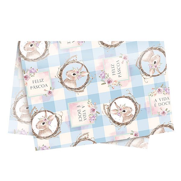 Folha de Papel Seda Decorado 44x69 - Serena Azul - 10 Unidades - Cromus Páscoa - Rizzo