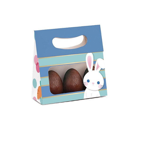 Mini Caixa Plus com Visor Coelhinhos Azul 13x5,5x13cm - 10 Unidades - Cromus Páscoa -