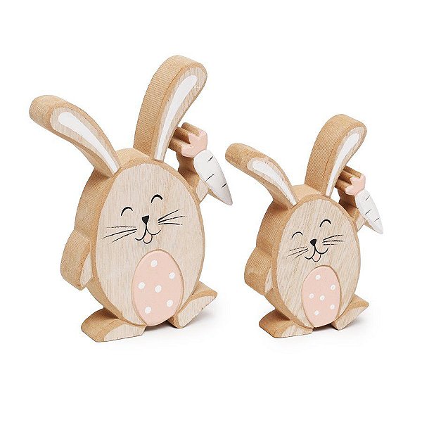 Coelho de Páscoa Decorativo em Madeira Jogo com 2 pcs - Cromus - 01 un - Rizzo