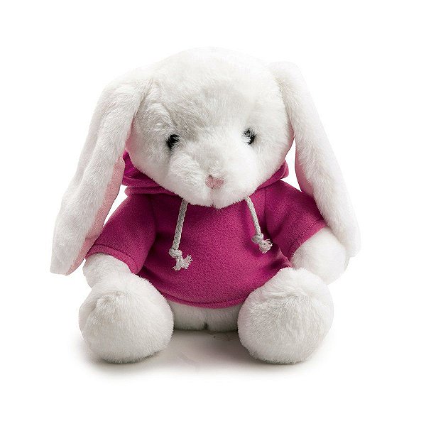 Coelho Pelúcia com Blusa Moletom Capuz - Rosa - 20cm - 01 unidade - Cromus Páscoa -