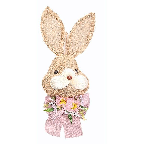 Enfeite para Pendurar Cabeça de Coelho Rosa - 36cm x 15cm x 9cm - 1 unidade - Cromus Páscoa -